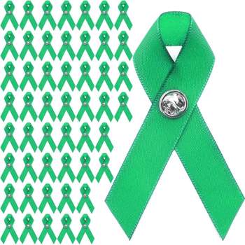 Bright Creations 50 Pack Green Satin Awareness Ribbons with Clutch Pins, 3.5 in