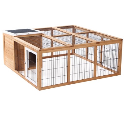 PawHut Rabbit Hutch Bunny Cage with Openable Main House Indoor Outdoor Waterproof Rabbit House Guinea Pig Cage for Small Animals