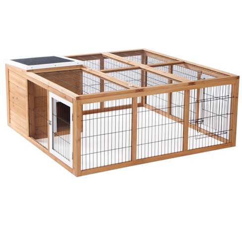 Pawhut Wooden Rabbit Hutch Elevated Bunny Cage Indoor Small Animal Habitat  With Enclosed Run With Wheels, Ramp, Removable Tray For Guinea Pigs, Brown  : Target