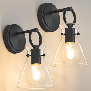 POWLIG 11.42-in 1-Light Black Modern Industrial Wall Sconces with Cone Clear Glass Shade (Set of 2) - 1 of 4