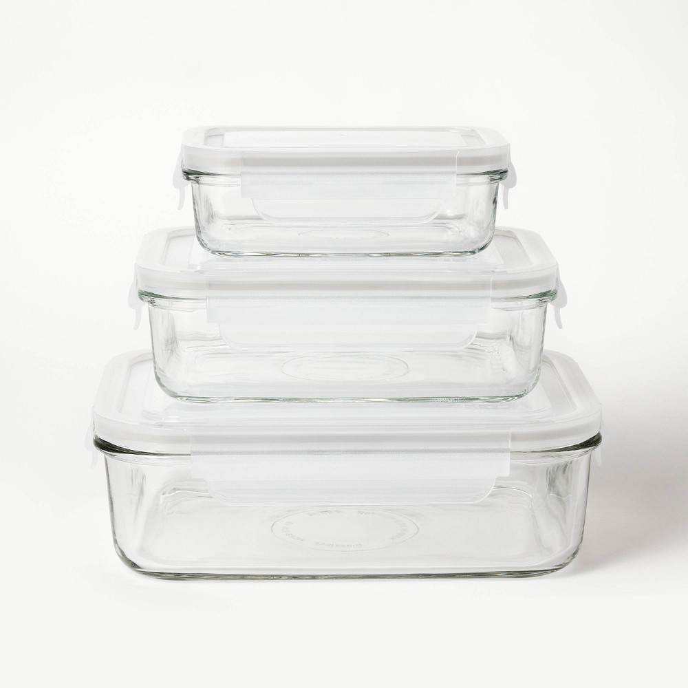 6pc (Set of 3) Glass Food Storage Container Set Clear - Figmintâ„¢