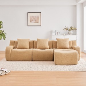 GDFStudio Oscarine Modern 3-Seater Teddy Upholstered with Curved Armrest and 3 Pillows - 1 of 4