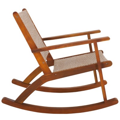 Natural Acacia Wood and Rope Rocking Chair with Cushions