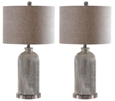 Ashson Silver Mercury Glass Table Lamp Set with Beige Shades