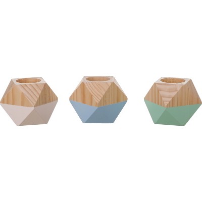 Transpac Large Wood Geo Succulent Planter Set of 3 Spring Home Decorations