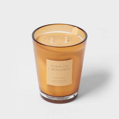 22.4oz Tobacco & Bergamot Scented Candle with Glass Vase & Dustcover - Threshold™: Palm Wax, Dual Wick