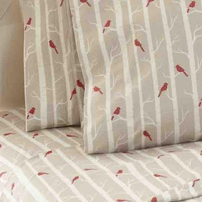 Taupe and Red Cotton Polyester Flannel Full Sheet Set