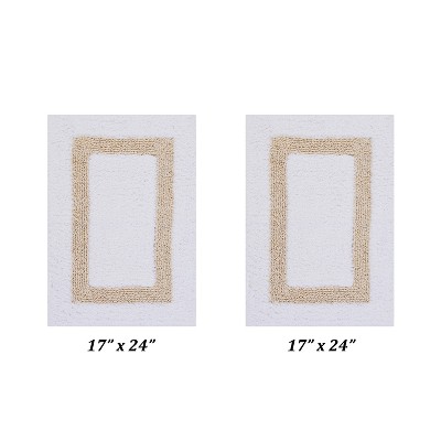 Hotel 2 PC Bath Rug 100% Premium Cotton Tufted Weave Two Tone Reversible Bathroom Rug, Super Soft Absorbent, Machine Washable Bath Mat