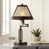 Franklin Iron Works Samuel Industrial Desk Lamp 21 1/4" High Bronze Swing Arm with USB Charging Port Natural Mica Shade for Bedroom Living Room House - 2 of 4