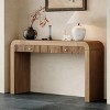 Rustic Entryway Console Table with Drawers, Wood Grain Finish Hallway Table with Fluted Drawer Front, Curved Corners - Panipeachy - 2 of 4