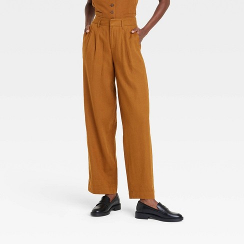 Women's High-rise Linen Pleat Front Straight Trousers - A New Day™ : Target