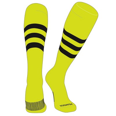 PEAR SOX Striped OTC Baseball, Softball, Football Socks (A) Neon Yellow, Black (XL)
