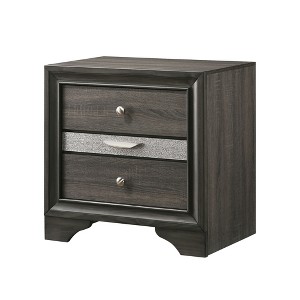 CLIHOME Contemporary Bedroom Storage Cabinet Nightstand with Silver Accents and Hidden Jewelry Drawer - 1 of 4
