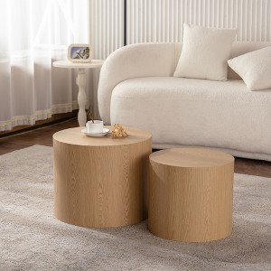 VYNXARIA Nesting Coffee Table Set of 2 Round Wooden Coffee Tables Circle Modern Table for Small Space Accent End Side Table,Natural - 1 of 4