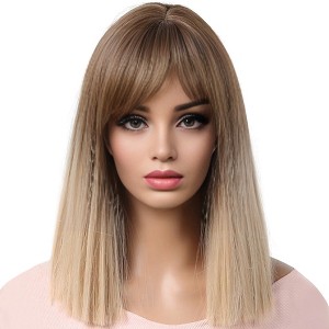 Jessie's Wig 16 Inch Straight Short Bang Bangs With Wig Non Lace Synthetic Hair Ombre Brown to Blonde 1 Pc/Pack - 1 of 4
