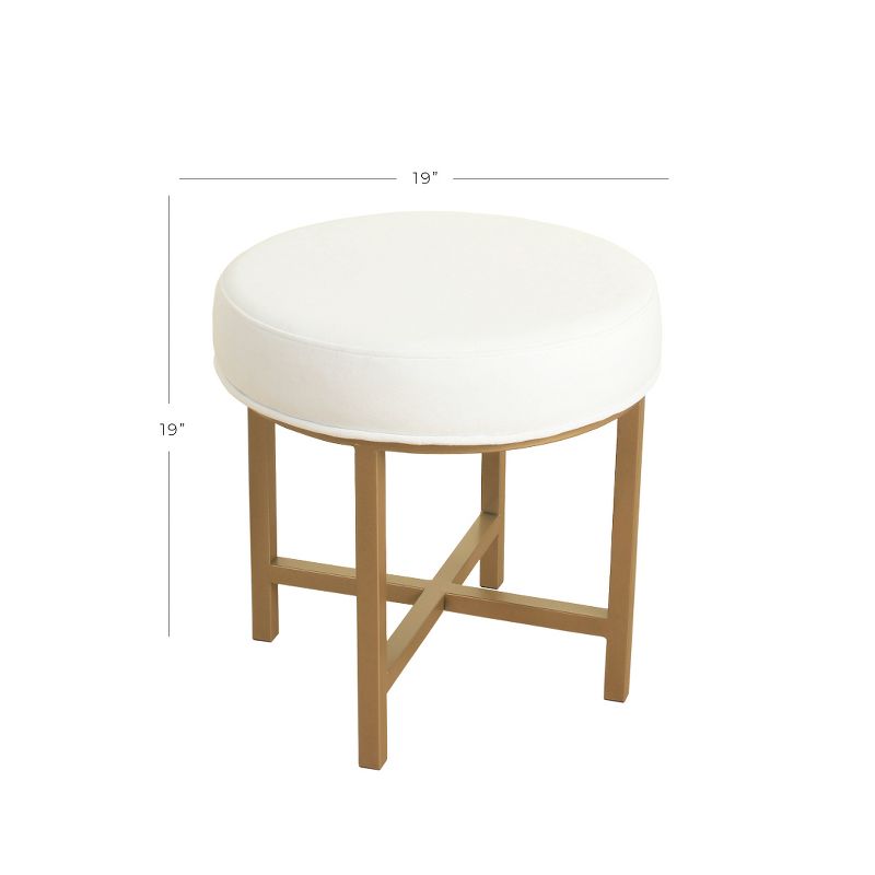 Circle Ottoman with White Velvet Fabric and Gold Metal X Base - HomePop, 2 of 4