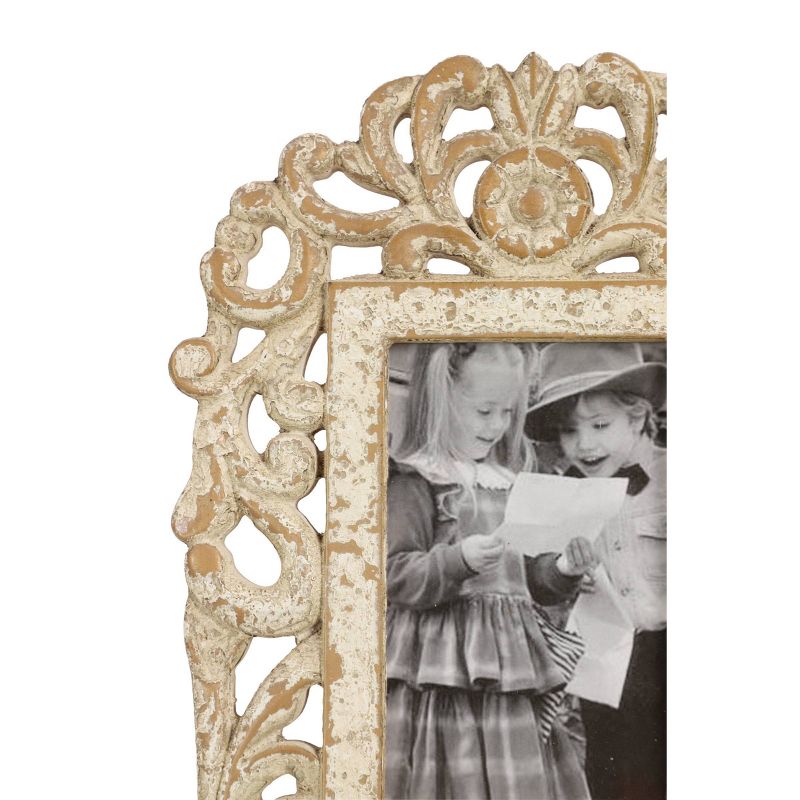 11&#34;x8&#34; Wooden Scroll Handmade Intricate Carved 1 Slot Photo Frame White - Olivia &#38; May, 3 of 6