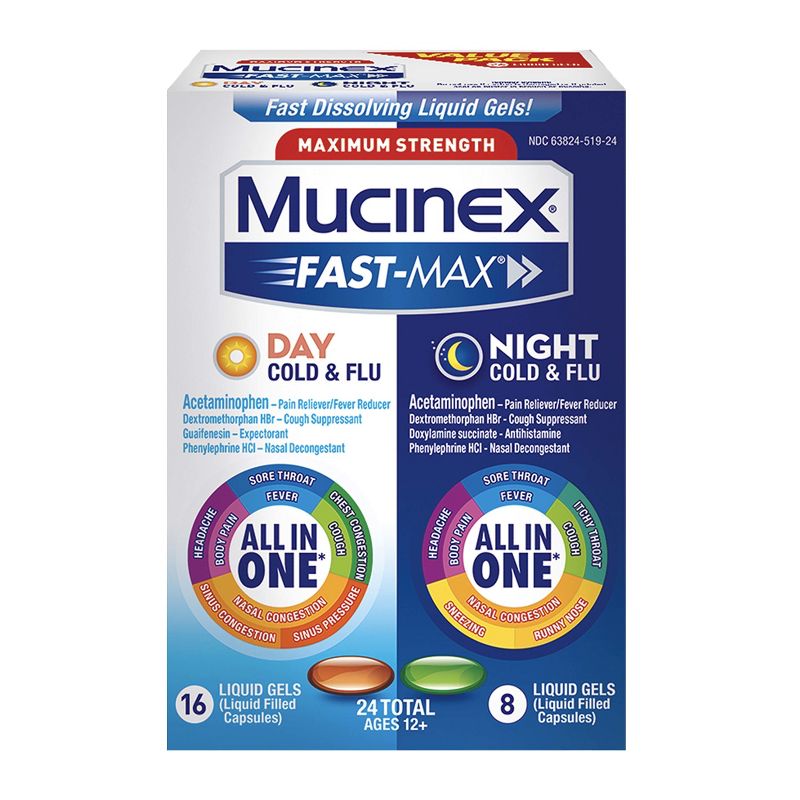 Mucinex Max Strength Cold &#38; Flu Medicine - Day &#38; Night - Liquid Gels - 24ct, 1 of 10