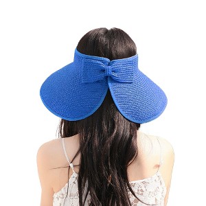 Anna-Kaci Women's Wide Brim Visor Hat with Bow Detail Adjustable Velcro Closure for Beach or Outdoor Protection - 1 of 4