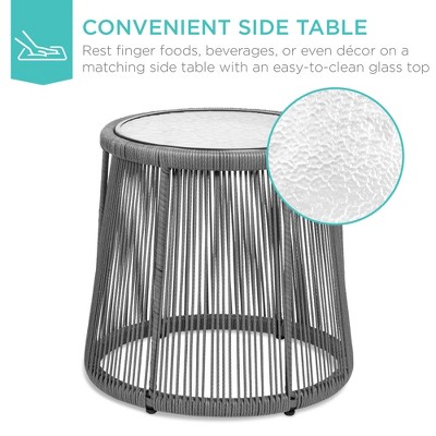 Gray and Navy Wicker 3-Piece Patio Bistro Set with Cushions and Glass Top Table