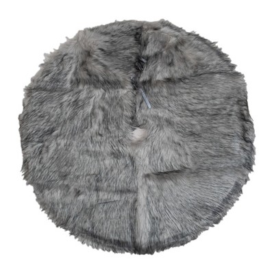 Beige and Gray Faux Fur Holiday Christmas Tree Skirt, 36" Diameter