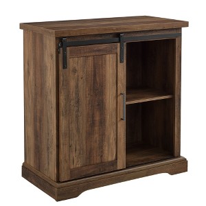 Saracina Home Tertia Grooved Sliding Barn Door Farmhouse Accent Cabinet Rustic Oak: Wood Composite, Adjustable Shelves - 1 of 4