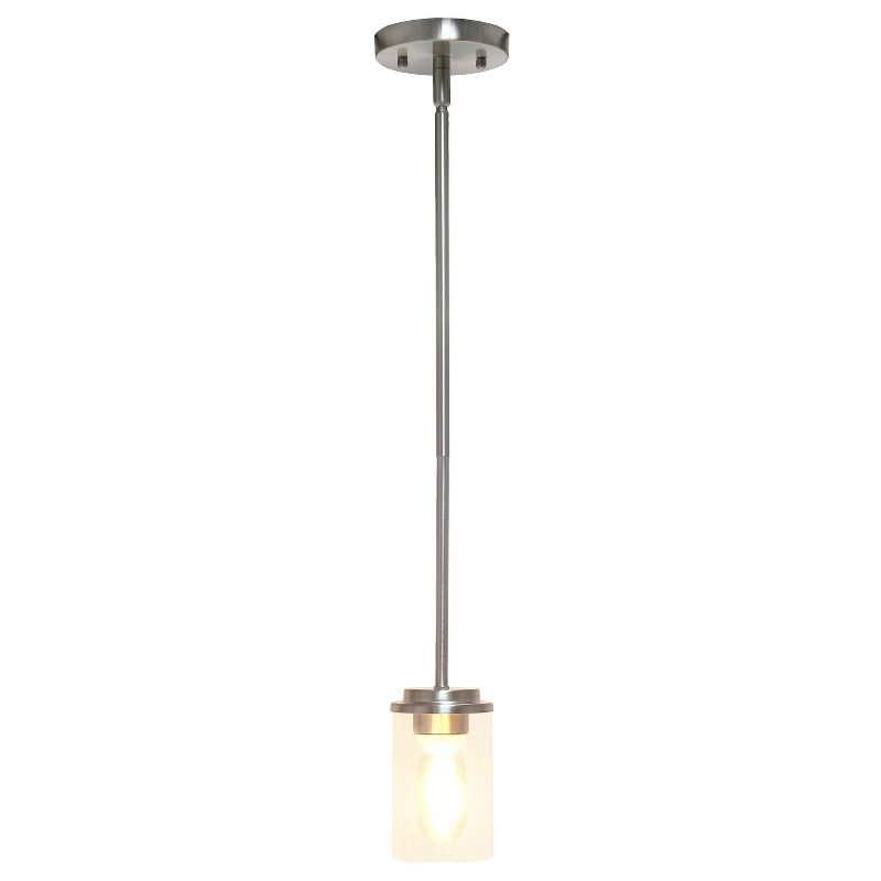 1-Light 5.75" Minimalist Industrial Farmhouse Hanging Clear Cylinder Glass Pendant - Lalia Home, 3 of 11