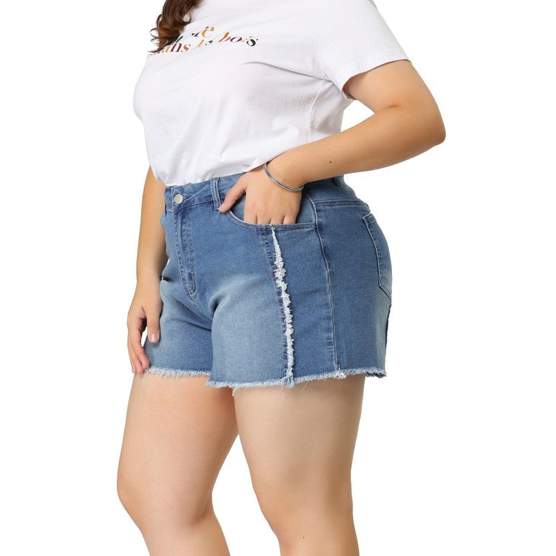 Women's Plus Size Jean Short Frayed Trim Stretched Distressed Denim Shorts, 2 of 7
