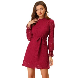 Allegra K Women's Elegant Ruffle Crew Neck Formal Elegant Mini Floral Lace Dress - 1 of 4