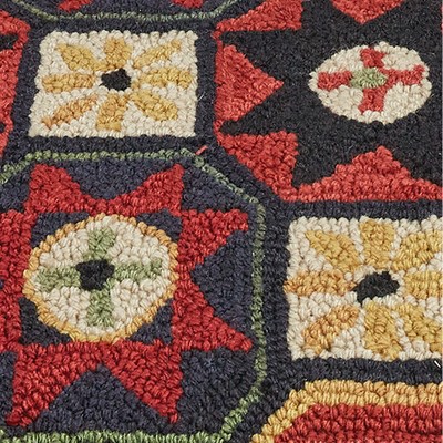 Folk Star Patterned Polyester Hooked Ottoman Bench