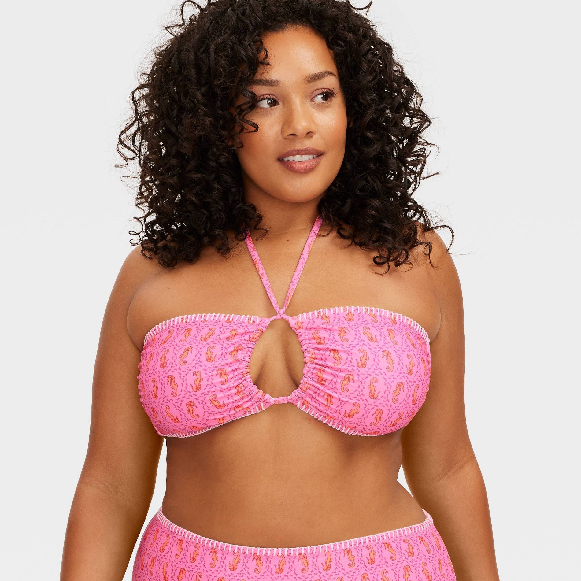 Women's Seahorse/Multi Stripe Reversible Bandeau Bikini Top Pink - Roller Rabbit x Target 3X