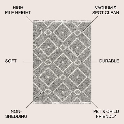 Mercer 5'x8' Grey/Cream Moroccan Diamond Shag Area Rug with Tassels