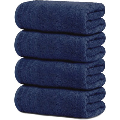 BRINJOY 4-Pack Extra Large Bath Towels - 30x60 Inch 100% Ultra-Fine Cotton, Lightweight Quick-Dry Bath Towels (Navy)