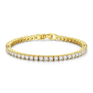Turandoss Gold Silver Cubic Zirconia Bracelets for Women Trendy - Dainty 3mm CZ Classic Gold Bracelet, Silver Jewelry for Women, Christmas Gifts - 1 of 4