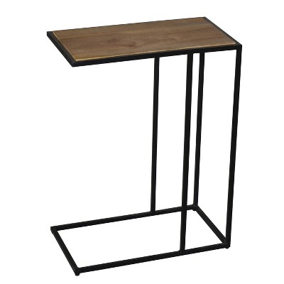 Bare Decor Toronto Accent C-Table in Black Metal and Wooden Top, 18x10 ...