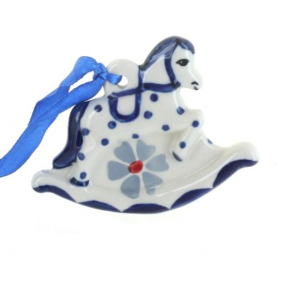 Blue Rose Polish Pottery Blue Violet Rocking Horse  Ornament