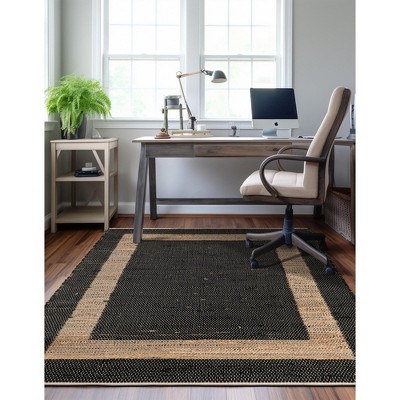 Handmade Black Geometric Braided Jute Area Rug 5' x 8'