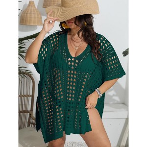 Plus Size Suimsuit Cover Up Short Sleeve Hollow Out Swimwear Bathing Suit Regular - 1 of 4