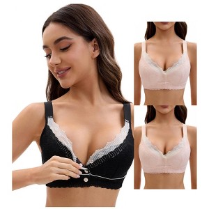 INSPIRE CHIC Front Closure for Women's Lace Full Coverage V Neck Wirefree Adjustable Straps Bras 3 Packs - 1 of 4