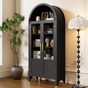 NEWLAYOUT 71" Tall Wooden Cabinet Arched Storage Cabinet with 2 Doors and Shelves for Living Room - 1 of 4