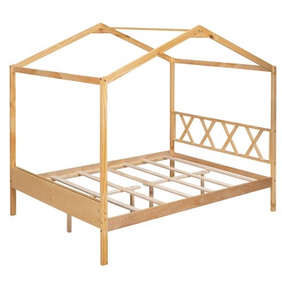 Full Size Wood House Bed Frame with Storage Space-ModernLuxe
