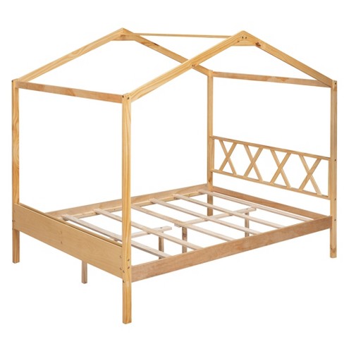 Full Size Wood House Bed Frame With Storage Space Natural-modernluxe ...