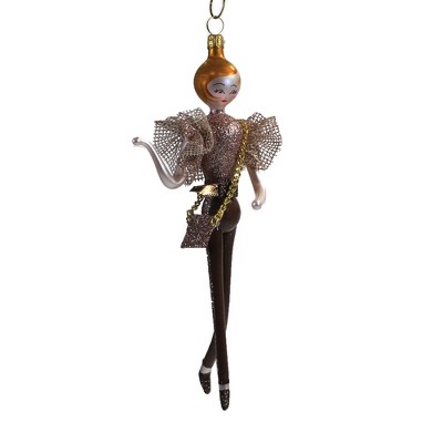 De Carlini Italian Ornaments 7.0 Inch Lorene In Brown Legging Christmas Tree Ornament , Christmas Decor Diva Lady Fashionista (1PC)
