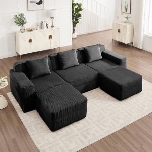 AENKYO 117.3" Modular Corduroy Modular Sectional Sofa with 2 Ottomans, Boneless Sectional Deep Seat Sofa with Throw Pillows, No-Assembly - 1 of 4