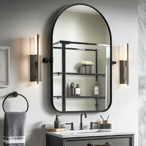 MAYEERTY Hanging Mirror Iron Rounded Corner Arch Black Hardware 36x24x2in Double Sided - 1 of 4