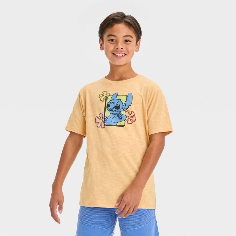 Boys&#39; Disney Stitch Ohana Short Sleeve Graphic T-Shirt - Peach Orange, 1 of 4