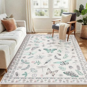 Coucheta Floral Butterfly Area Rug - Washable Non-Slip Carpet for Living Room, Bedroom & Nursery, Stain Resistant Low Pile Rug - 1 of 4
