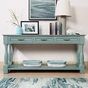 ORRD 63" Long Wood Console Table - 3 Drawers & Shelf, Entryway Sofa Table, Easy Assembly（Antique White） - 1 of 4