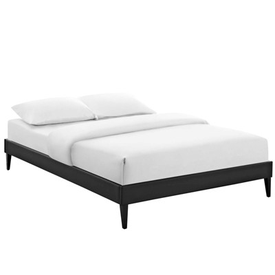 Modway Sharon Full Bed Frame - Upholstered Vinyl Platform Bed with Squared Tapered Wood Legs and Clean Silhouette