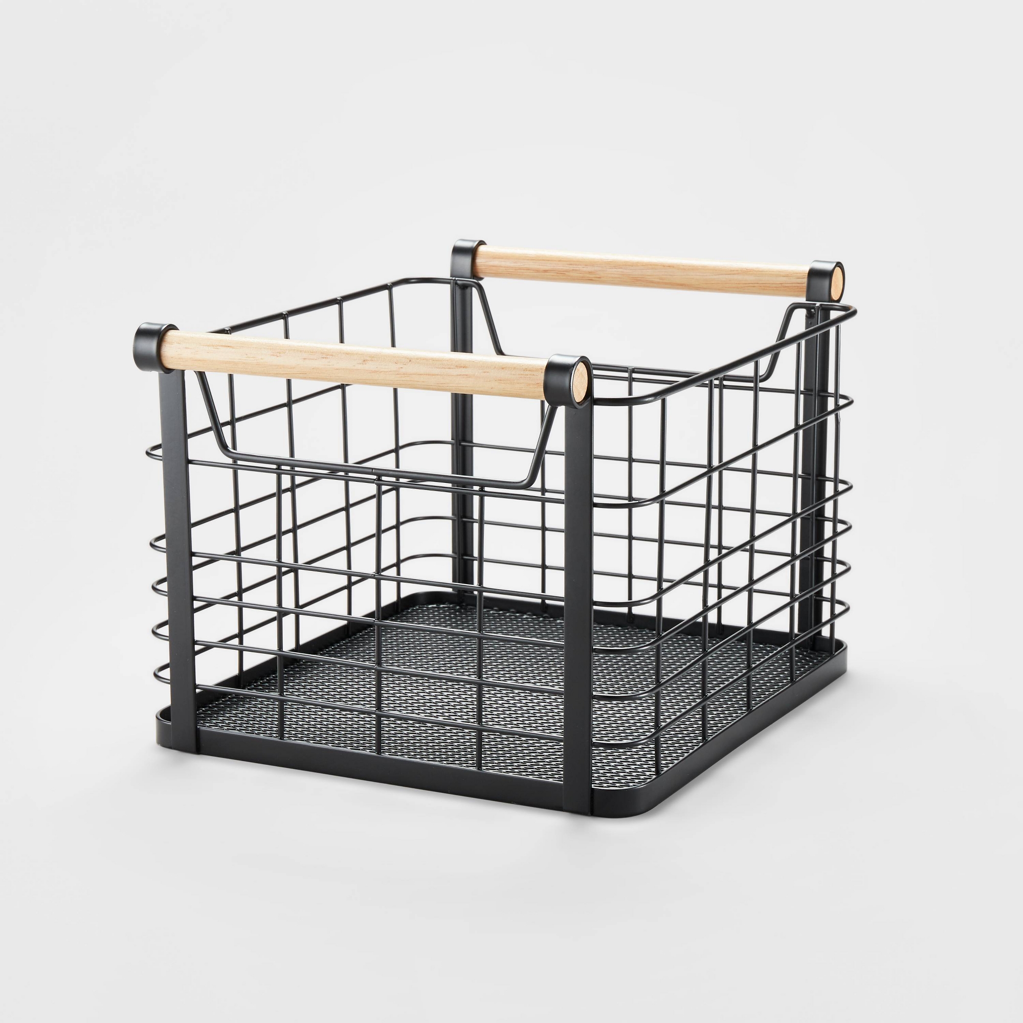 Small Wire Wood Handles Milk Crate Black - Brightroom™